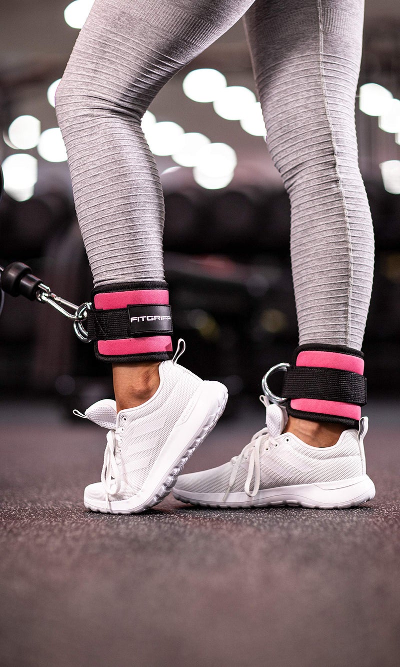 FitgriffÂ® Ankle Straps V1 for Cable Machine (2 Pieces) - Gym Workout Equipment - Leg Pulley Attachment, Kickback Straps (Pink) - Image 2